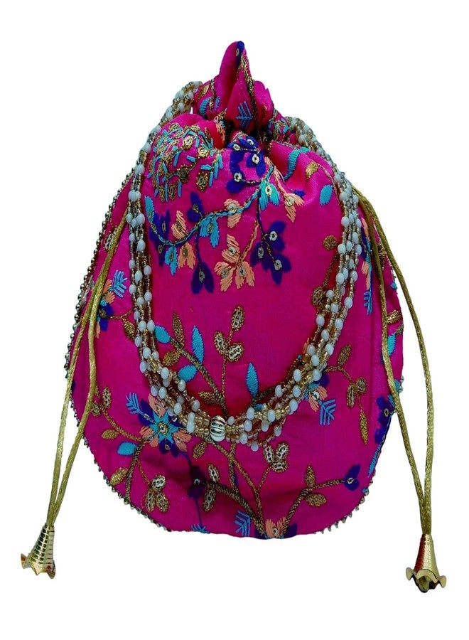 ATHZ Potli handbags for Women Hand carry pouches for Return gifting ethnic potli bags Embroidered (pink, Silk Gold Embroidered) - Image 1